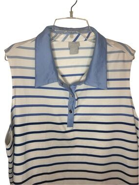 Chico’s Zenergy Size 3 XL Striped Sleeveless Polo Top Blue White Golfing l